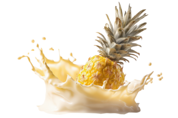 Ripe Pineapple In Creamy Sauce Vibrant Yellow Tropical Fruit On Transparent Background