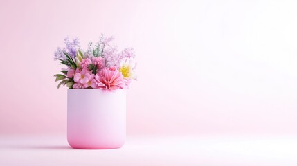 Naklejka premium Delicate pastel flowers in a simple pink vase