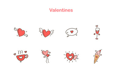 Collection of adorable heart themed icons for valentine or romantic design