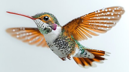 Obraz premium Hummingbird in flight with water droplets