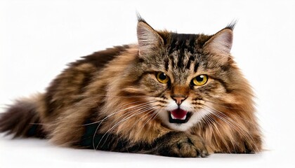 Obraz premium Defensive Long-Haired Cat Baring Teeth