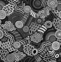 Abstract black and white hand-drawn drawing consisting of chaotic shapes.Seamless pattern.