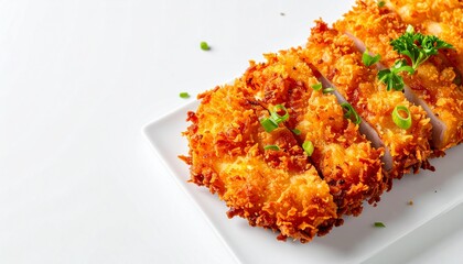 Crispy golden fried chicken with a fresh garnish, perfect for a delicious meal. The chicken has a delightful texture