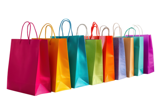 Row Of Colorful Shopping Bags On Transparent Background