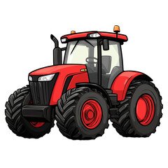 Red tractor parked on a farm during sunny day