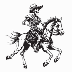 Cowboy Skull Riding a Skeletal Horse Across the Desert in a Western Vector Scene