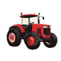 Red agricultural tractor in a rural setting PNG image with transparent background 