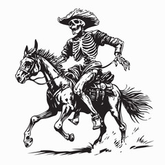 Cowboy Skull Riding a Skeletal Horse Across the Desert in a Western Vector Scene
