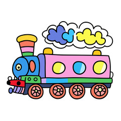 Colorful train illustration in playful design style PNG image with transparent background 