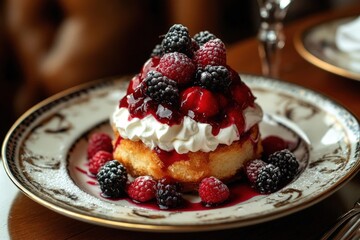 Traditional Estonian Kama Dessert with Fresh Berries and Whipped Cream