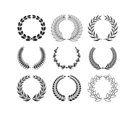 Set of nine circular laurel wreaths, creating a sense of elegance and prestige