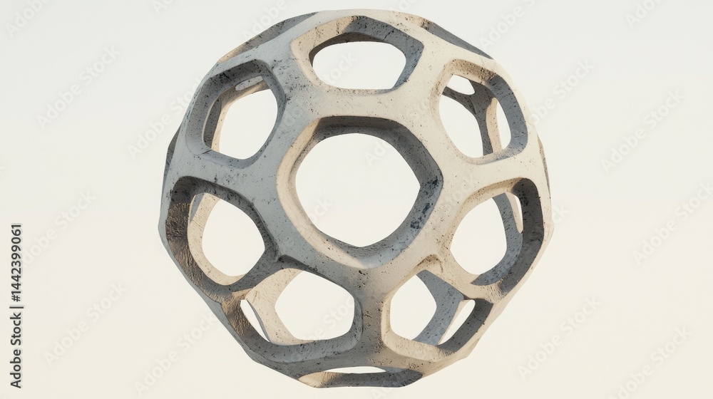 Poster abstract geometric form with a textured surface and a central hole.
