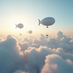 High-Altitude Platforms: &ldquo;A stratospheric balloon network deploying surveillance sensors over a sunlit cloud layer. Combine ultra-realistic cloudscapes with sleek, minimal platform models.