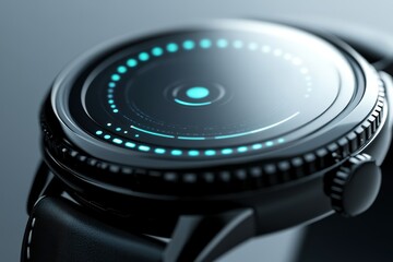 futuristic smartwatch demo, demonstration of a futuristic smartwatch with interactive d, rotating view, glowing ui, and realistic lighting and reflections