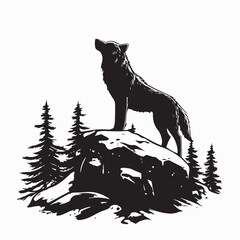 Wolves Standing Proudly on a Rocky Hilltop in a Majestic Wilderness Landscape