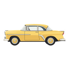 Classic yellow car illustration in profile view PNG image with transparent background 