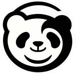 black and white panda icon with a smile © faizart
