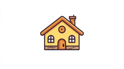 Simple yellow house illustration, front view, flat style, background white