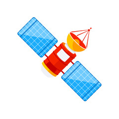 Orbital Satellite Transmitting Data with Solar Panels Deploying in Space