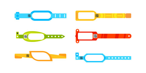 Colorful wristbands showing qr codes for access control