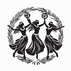 Hawaiian Hula Dancers Silhouette Logo vector isolated on white background.