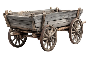 Fototapeta premium Rustic Wooden Cart With Spoked Wheels On Transparent Background