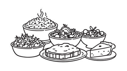 Cooked Dish Presentation line art creative culinary sketch style