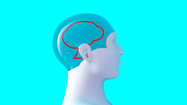 3D rendering of a symbolic brain illustration in profile view
