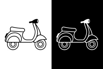 Obraz premium Scooter Vector Line Icon Pack Black Silhouettes on White Background.