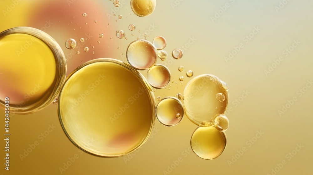 Aufkleber golden bubbles float gracefully against a soft background, reflecting light and evoking a sense of s