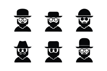 set of Grandfather icon vector silhouette illustration isolated on white background