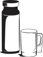 vector illustration of thermos and glass