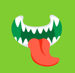 Green Monster Mouth Showing Tongue and Teeth on Green Background