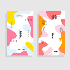 Colorful vertical design layout with playful geometric elements and blobs