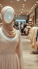 Fototapeta premium Elegant Fashion Mannequin Display in Store with Beautiful Dress