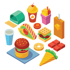 Colorful Isometric Fast Food Illustration