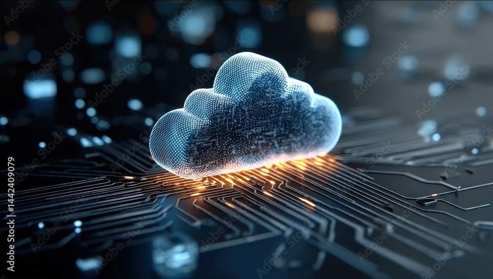 Aufkleber a glowing digital cloud floats above a circuit board, symbolizing cloud computing and technology int
