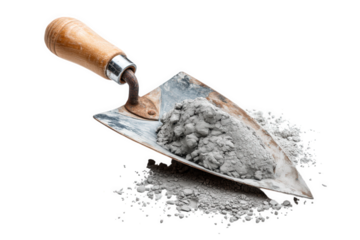 Rusty Trowel With Grey Mortar isolated on transparent background