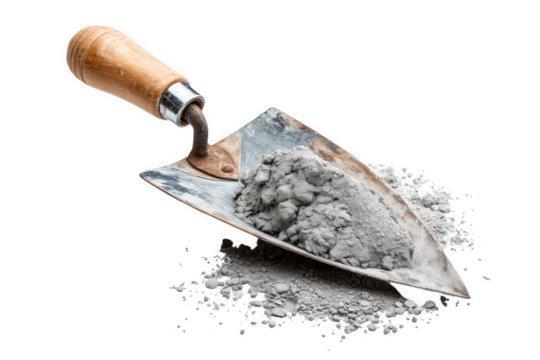 Rusty Trowel With Grey Mortar isolated on transparent background