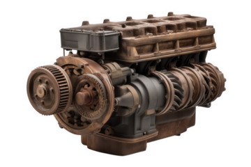 Rusty Old Engine With Gear And Component On Transparent Background