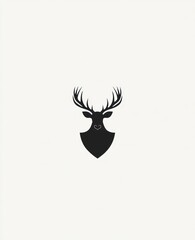 Silhouetted Deer Head Against White Background.  Possible Use Graphic, Design Element