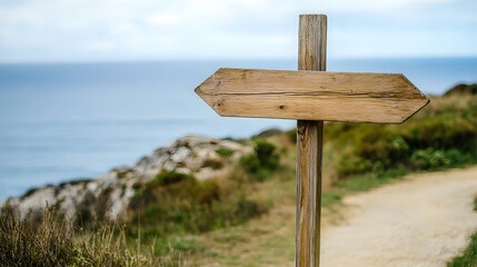 Wooden Signpost Coastal Path Ocean View Blank Direction Sign