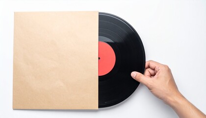 A person's hand holding vinyl record, musical nostalgia and analog sound experience. Capturing the essence of music history