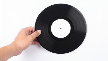 Fototapeta premium a person holding a vinyl record. The vinyl record appears in black, and it is a representation of music and audio entertainment