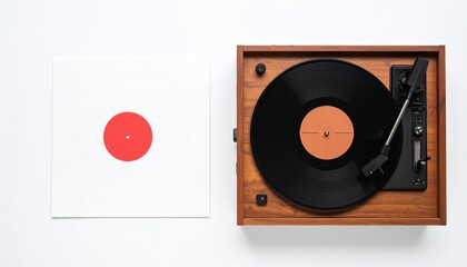 Vintage turntable with vinyl record, a symbol of music and the past. The turntable rests beside the album cover 