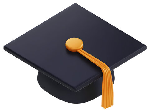 Mortarboard hat 3D illustration for graduation ceremony invitations, online course completion certificates, and school celebration materials