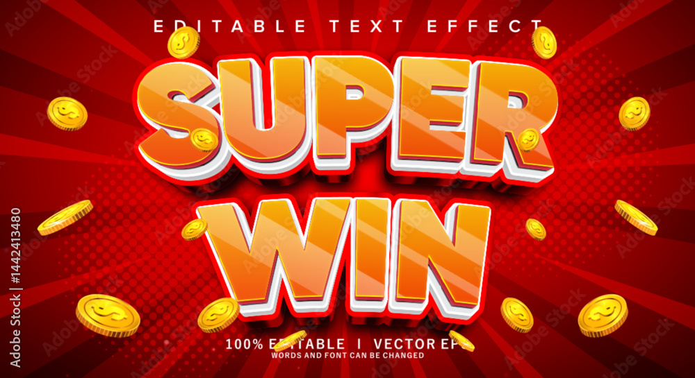 Poster super win 3d vector text effect with modern style design