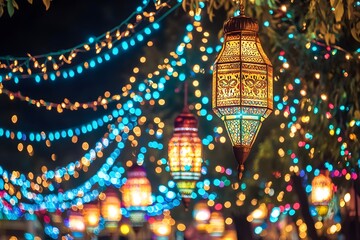 Obraz premium Glowing Ramadan Lanterns Night Festive Lights