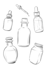 Essential oil bottle set coloring vector