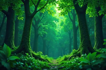 Obraz premium Intricate emerald green foliage, dense forest vector pattern , bright, vibrant, pattern